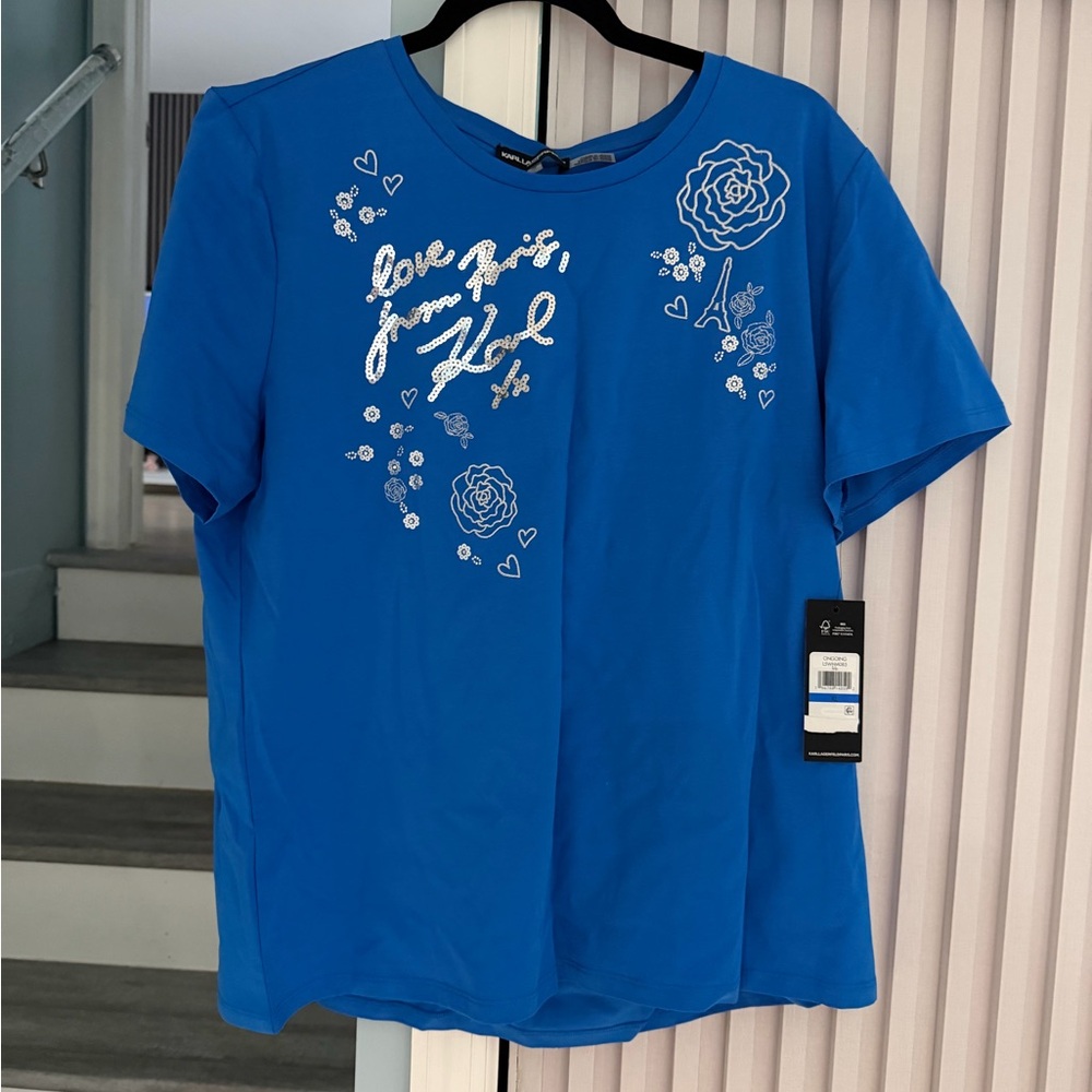 Karl Lagerfeld Blue Floral Graphic Tee